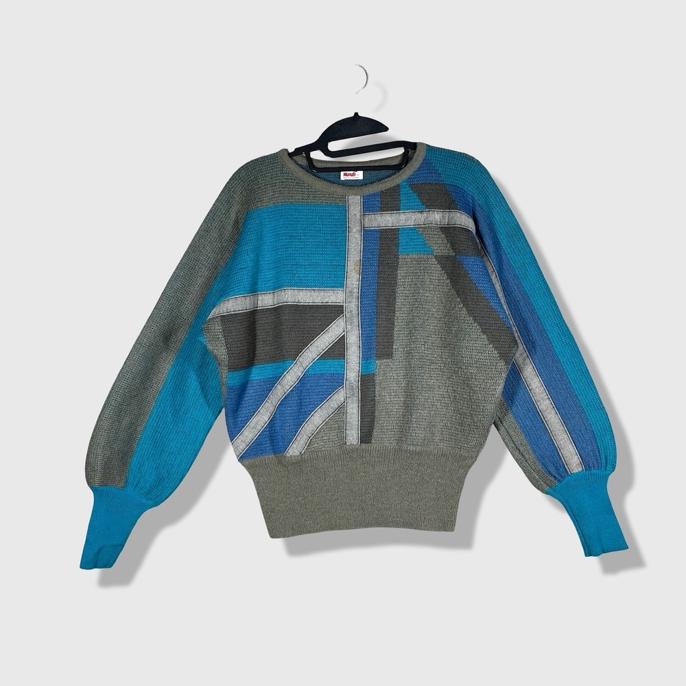 Mondi Knit Sweater Womens 36 Blue Gray Vintage Geometric Colorblock Mohair Wool